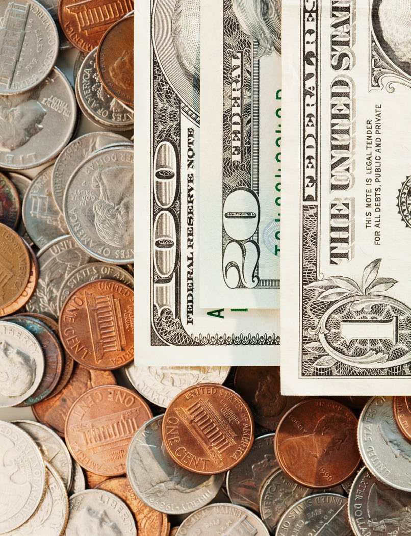 U.S. coins and currency.