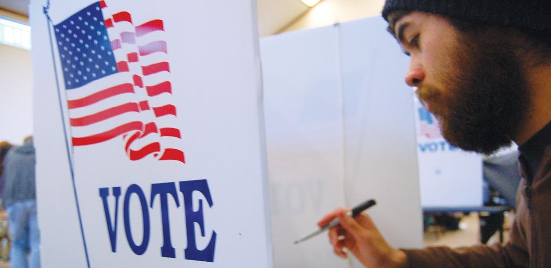 Voting booth in Atascadero, California, in 2008. Photo by Ace Armstrong. Courtesy of the Polling Place Photo Project.