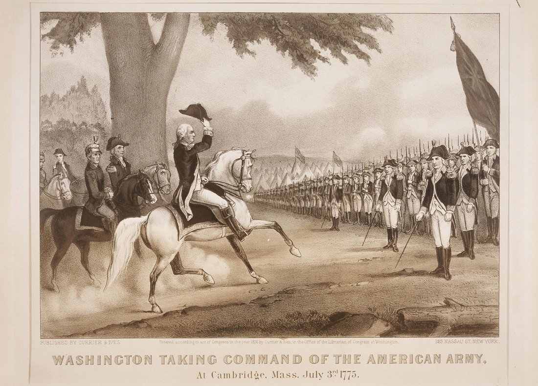 “Washington Taking Command of the American Army,” by Currier & Ives. Courtesy of the National Archives, 532915.