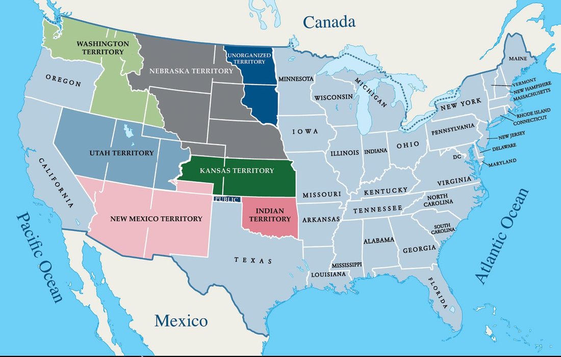 This map shows the U.S. in the 1850s.