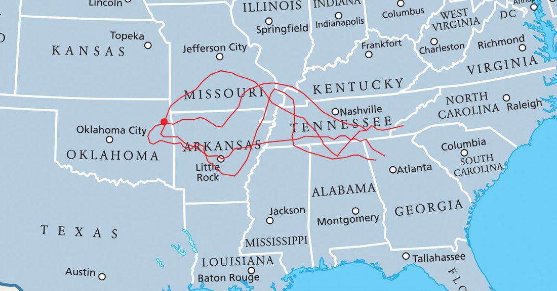 This map shows the journey that Native Americans were forced to take during the Trail of Tears.