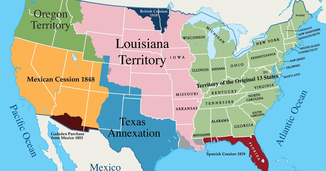 This map shows the United States after the Mexican-American War.
