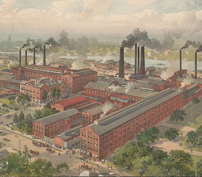 Rubber-making factories on a river in 1897. Courtesy of the Library of Congress.