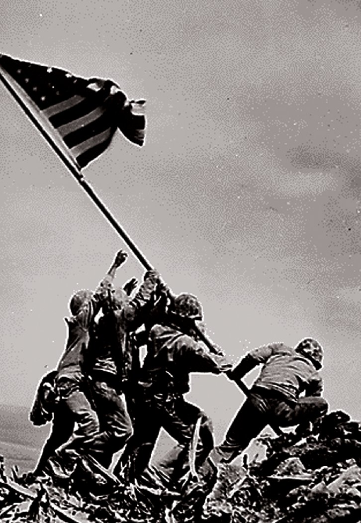 “Raising the Flag on Iwo Jima,” photographed by Joe Rosenthal.
 Courtesy of the Associated Press, 1945.